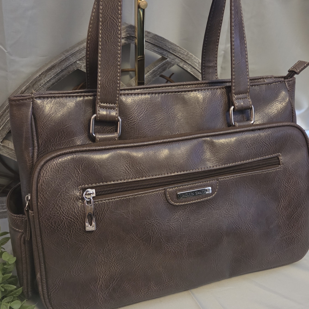 Jaclyn Smith Large Brown Shoulder Tote Work Travel Organizer Laptop Purse